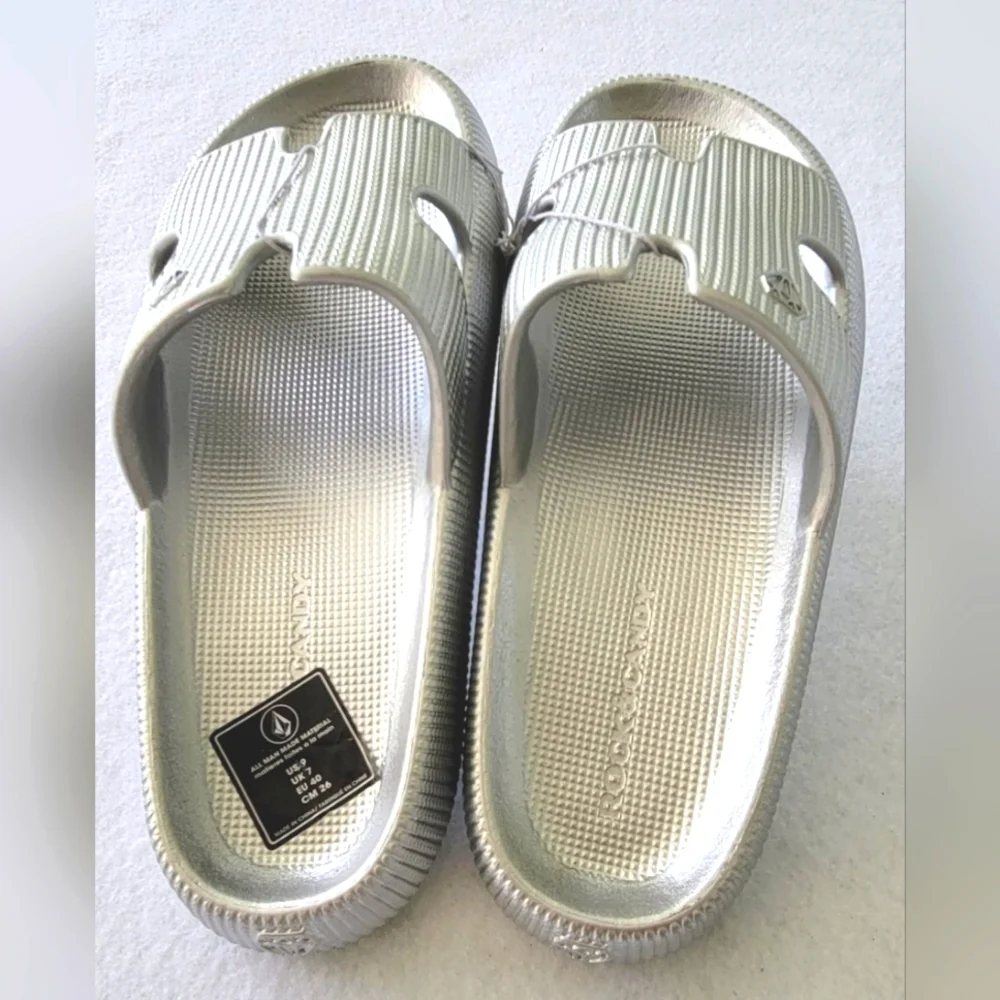 Rock & Candy Slip on Sandals Comfort waterproof Silver Molded foot Lightweight 9